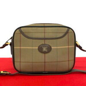 Burberry Nova Check Shadow Black Horse logo canvas leather shoulder bag brown